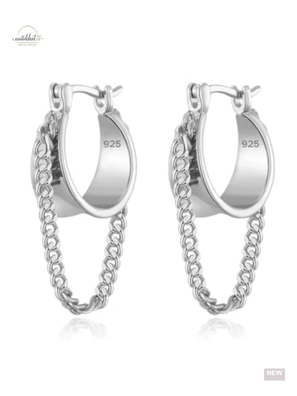 Trendy Dainty 925 Sterling Silver 14k Gold Plated Chain Tassel Dangle Hoop